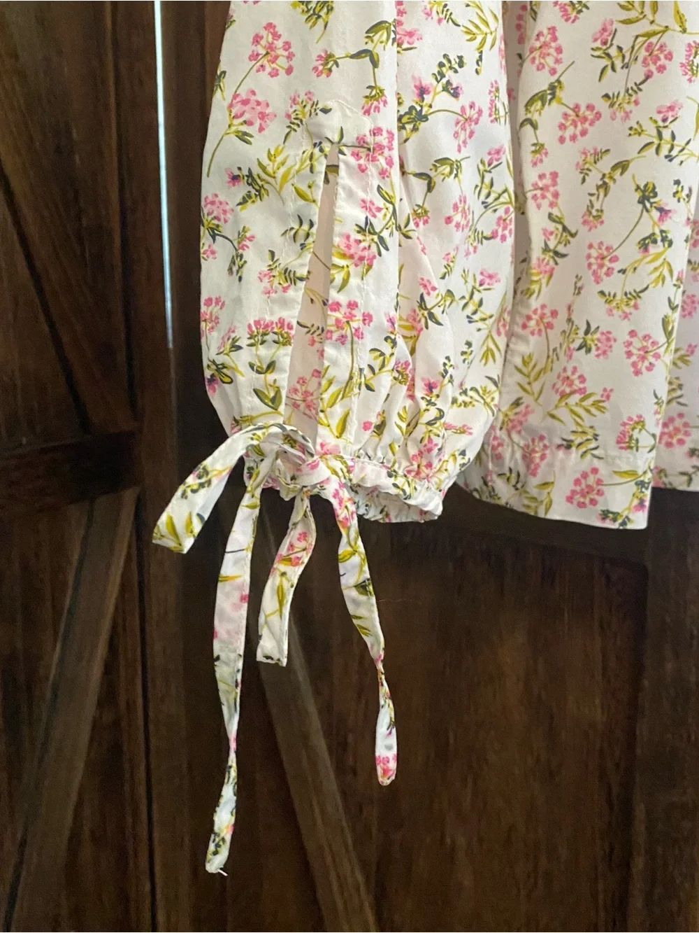 J. Crew Pink Floral Tie-Neck Button-Front Blouse